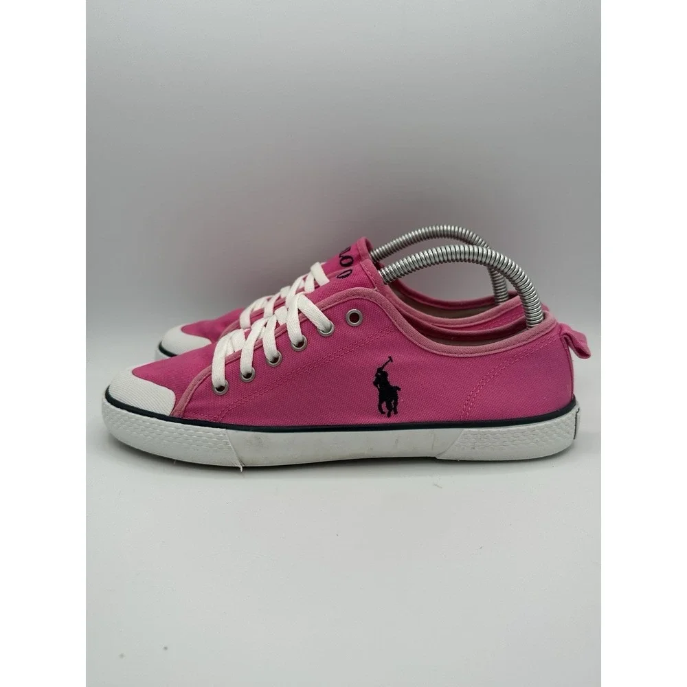 Polo Ralph Lauren Pink Canvas Low Top Sneakers Size 7 Logo Accent